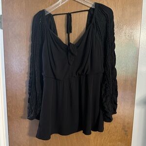 Torrid Black Tie Front Long Sleeve Blouse